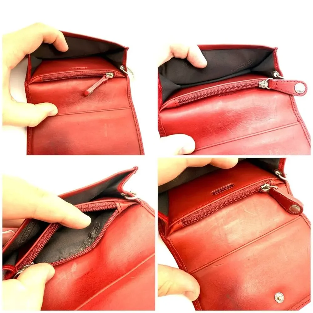Vintage Coach Bedford Multi-Function Wallet Keychain Wallet Red Leather 6994